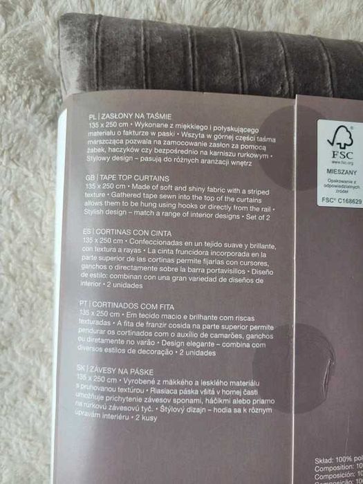 Zasłony aksamitne na taśmie Smukee Home 135x250cm welurowe szare 2 szt