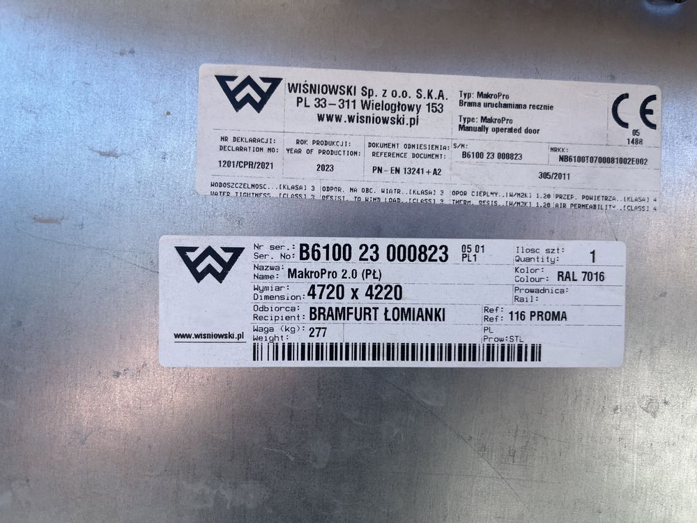 Brama segmentowa Wisniowski 6200 x4200 grafit komplet psneli