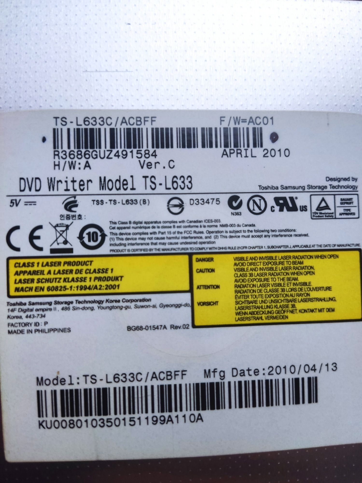 Dvd writer ts-l633 Toshiba Samsung