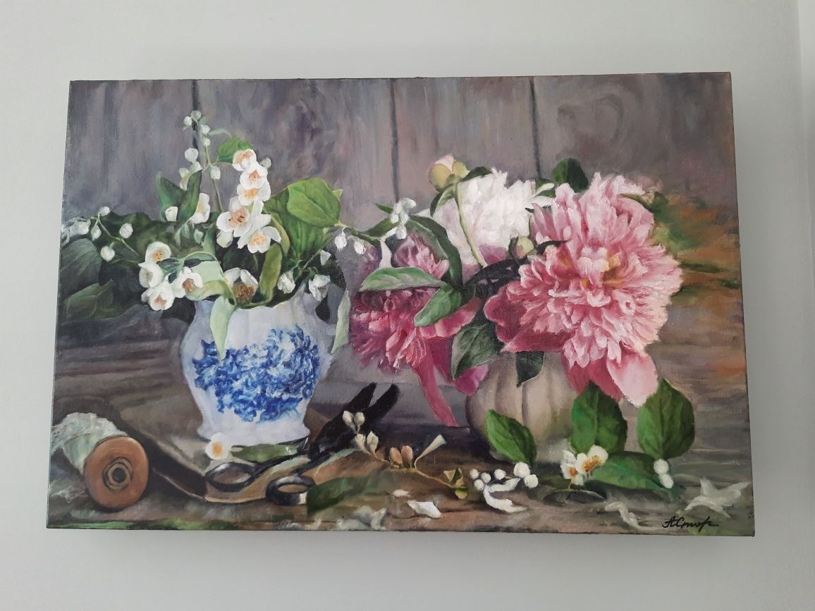 Картина маслом Пионы