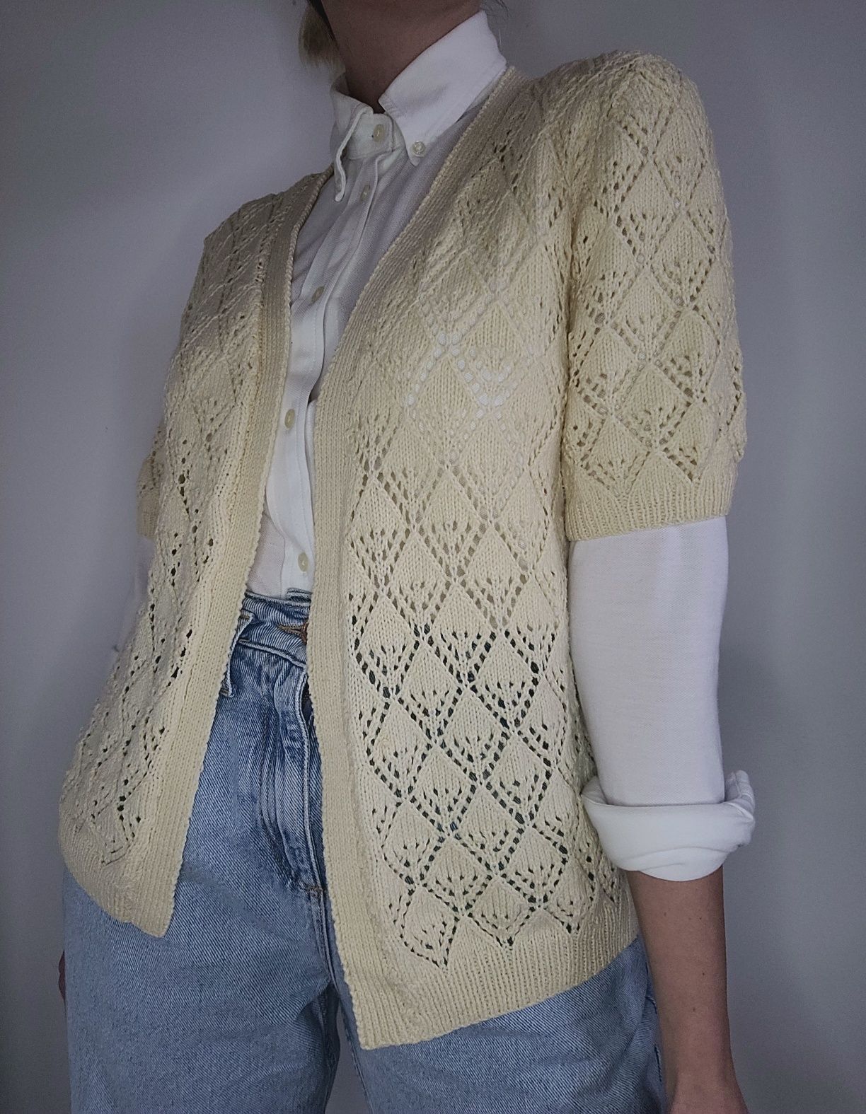 Kremowa ażurowa kamizelka boho handmade