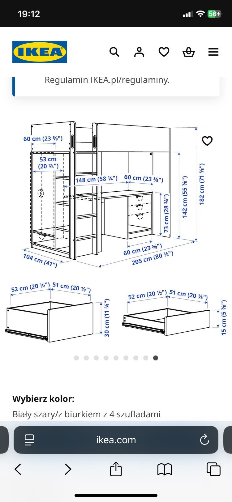Łóżko piętrowe z biurkiem Ikea