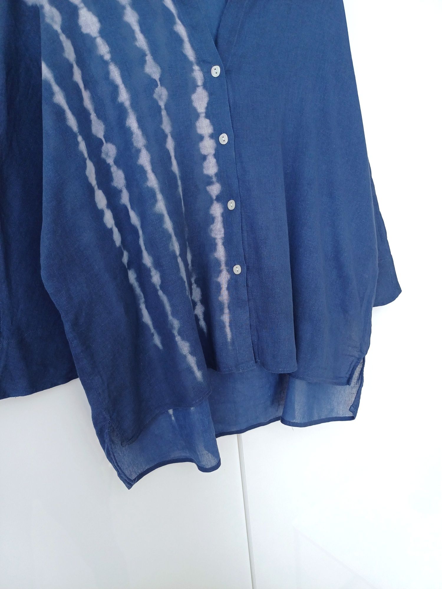 Massimo Dutti koszula oversize bawełna niebieska print rękaw 3/4