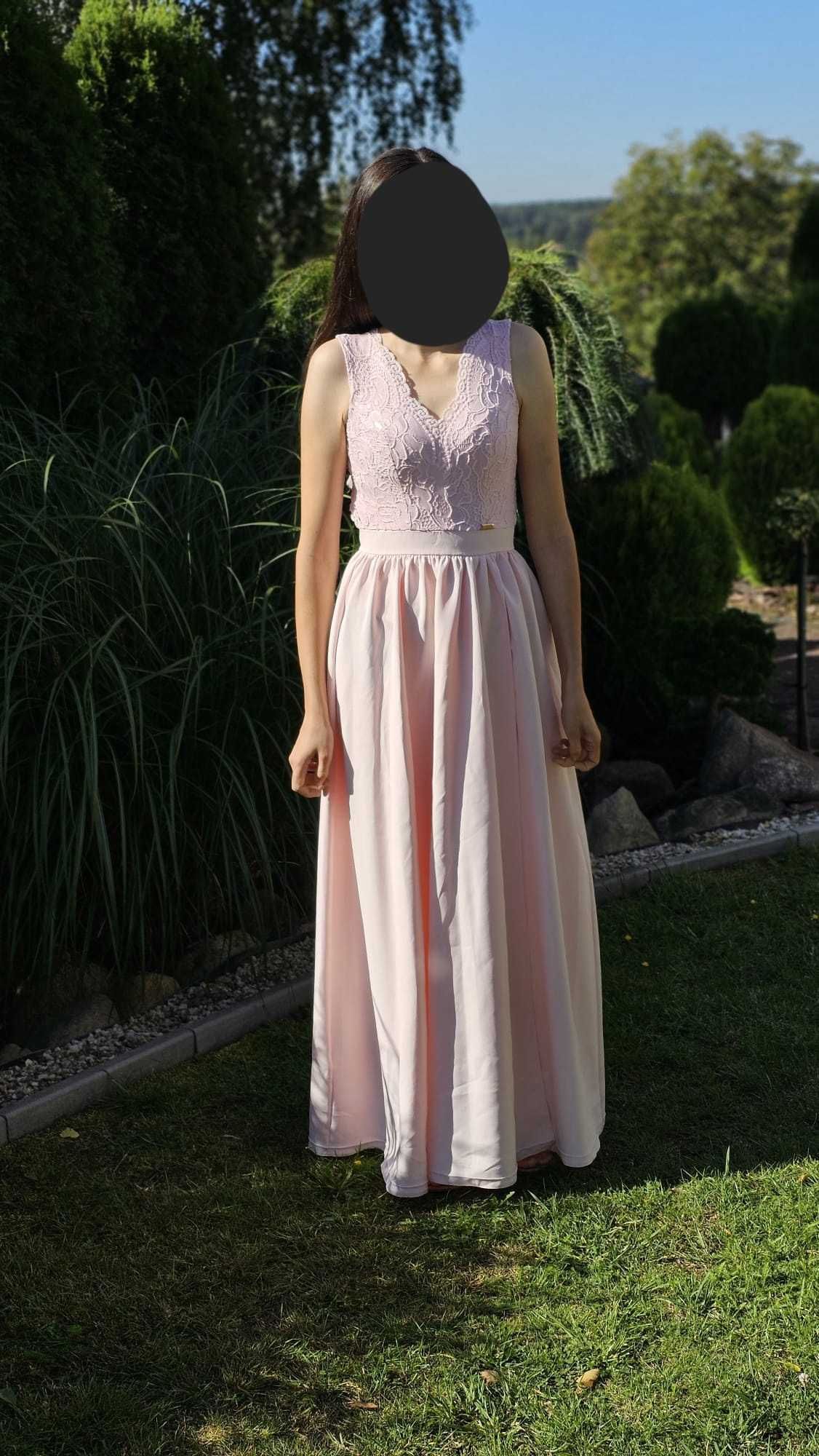 Sukienka długa, na wesele, pudrowy róż.