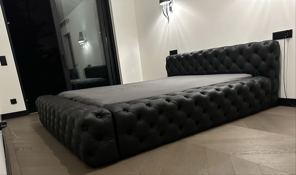 Chesterfield łóżko do sypialni skóra naturalna 160x200