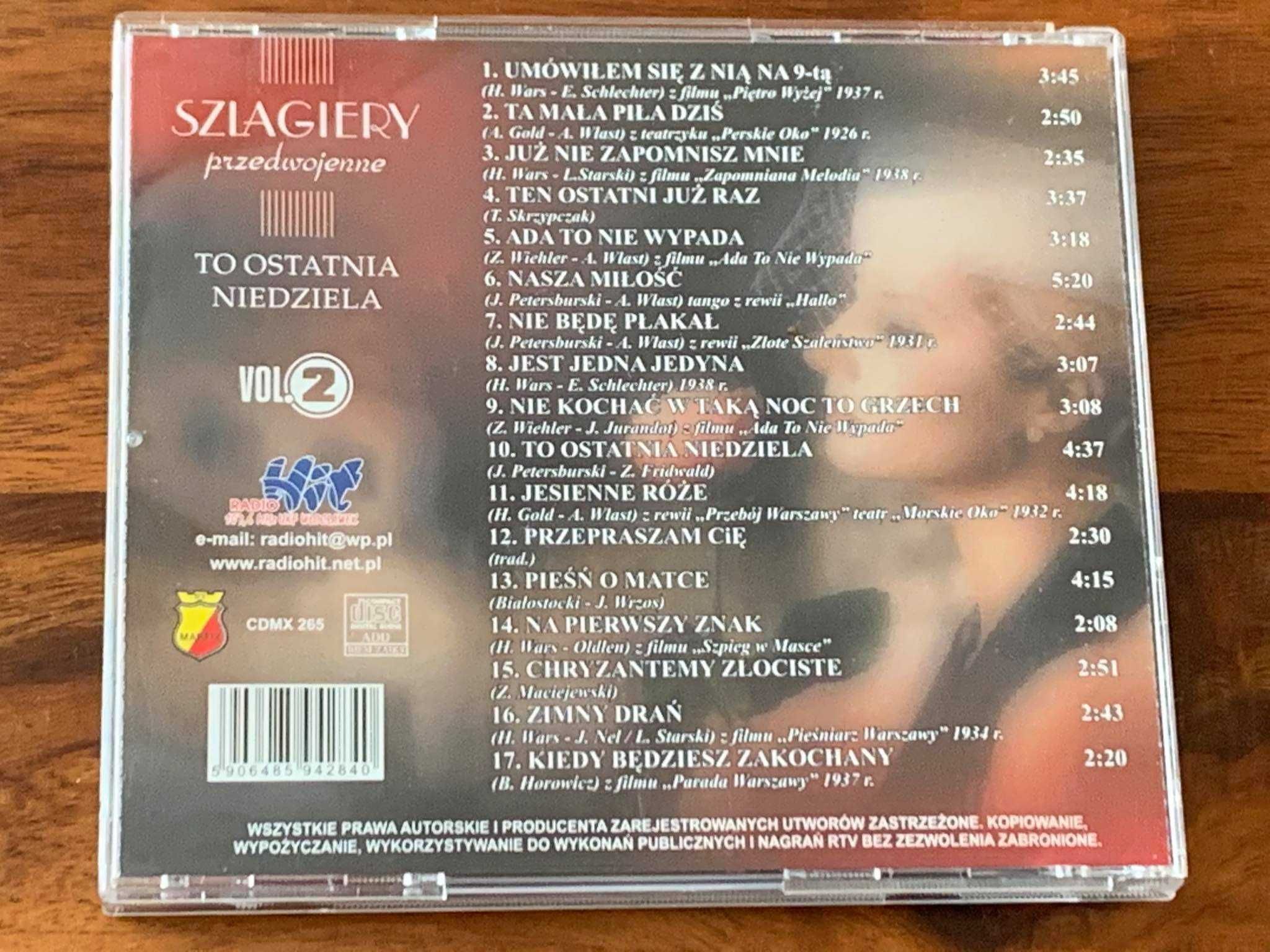 Szlagiery Przedwojenne - Ta Ostatnia Niedziela - CD - stan EX!