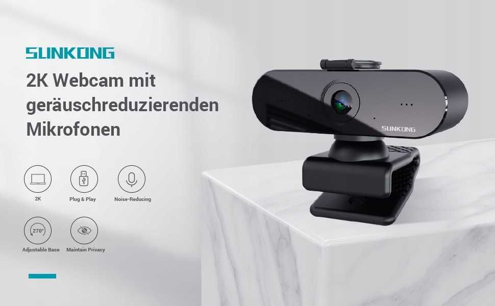 Kamera internetowa Quad-HD 2K z wbudowanym mikrofonem + osłona