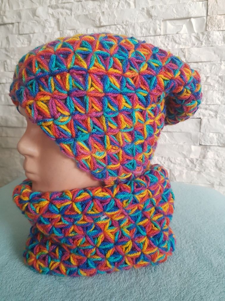 Czapka i komin Handmade kolorowa  lekka wygodna i ciepła