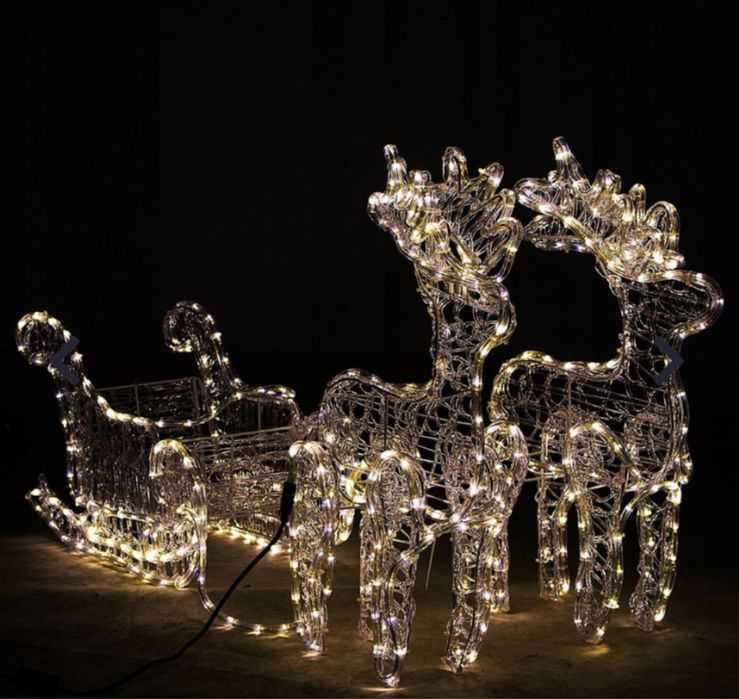 Renifery z saniami led zaprzęg flash świąteczne śliczne 150cm