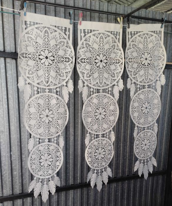 Panel, firanka łapacz snów koloru lnianego 43 x 140