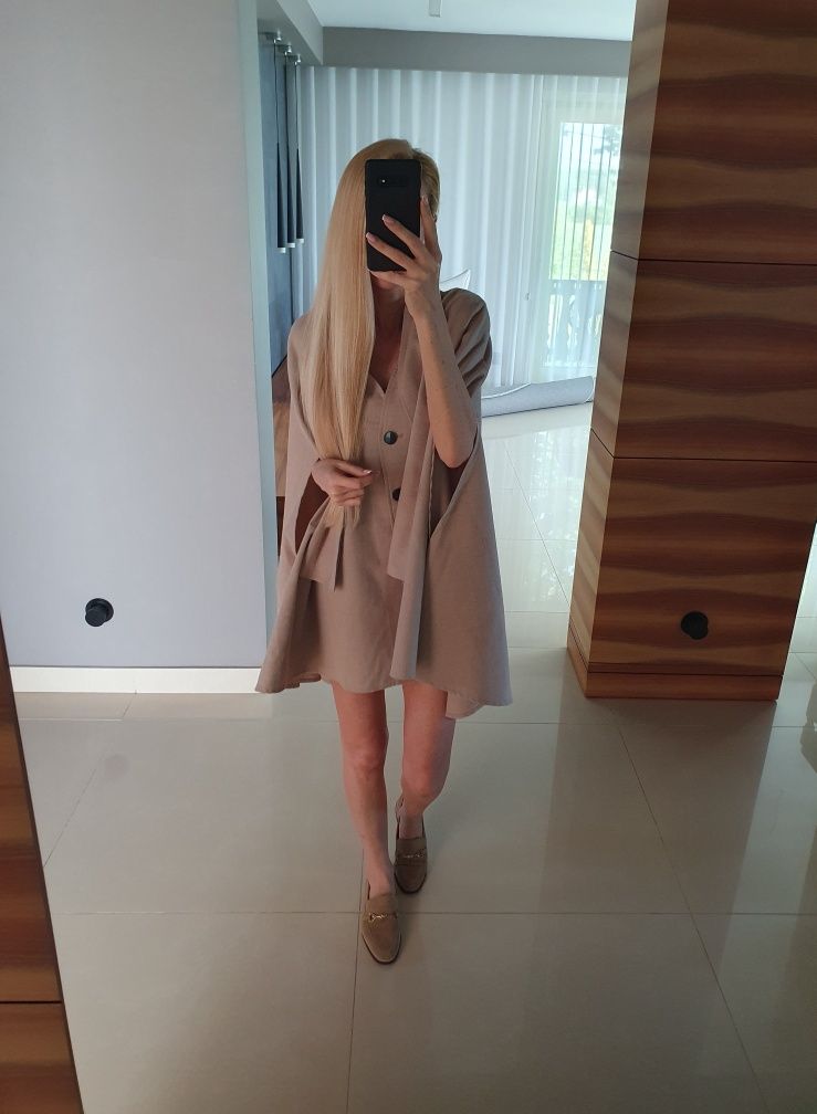 Zara XS blogerski beżowy płaszcz
