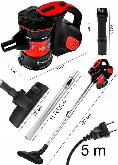 Nowy Odkurzacz Ręczny Pionowy Cyklonowy Bezworkowy 600w 5w1 Mały Mocny