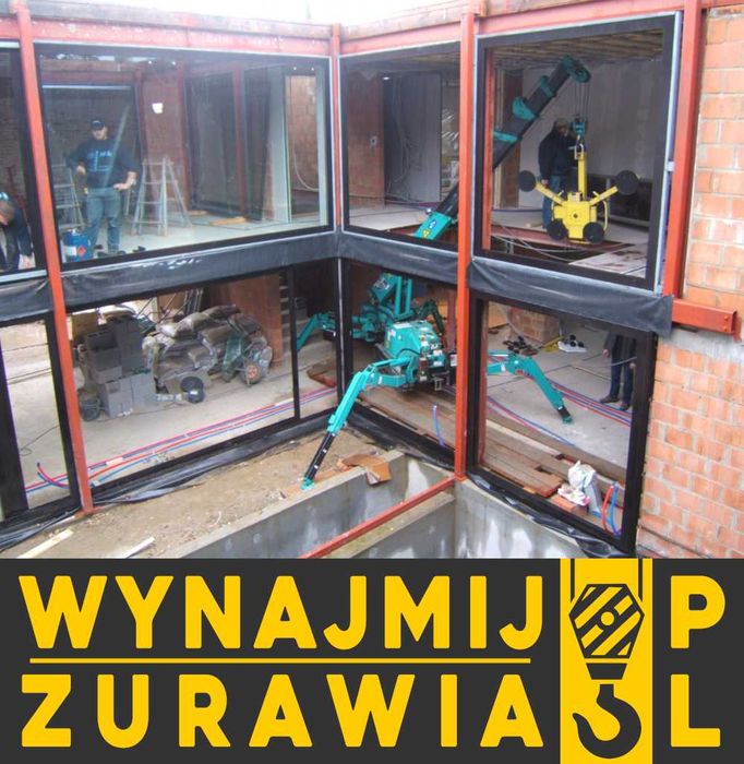 Mini żuraw wynajem, montaż szkła, elewacji, konstrukcji MINIŻURAW
