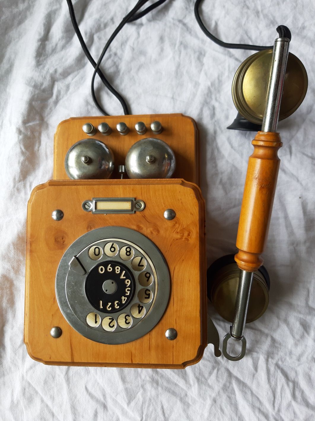 TELEFON RWT AKANT drewniany antyk klasyk retro Prl przewód vintyge