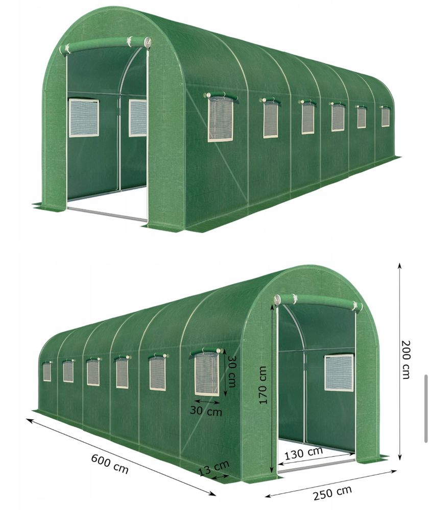 Tunel Foliowy Ogrodowy Szklarnia 600x250 6x2.5 cm Foliak Duży Zielony