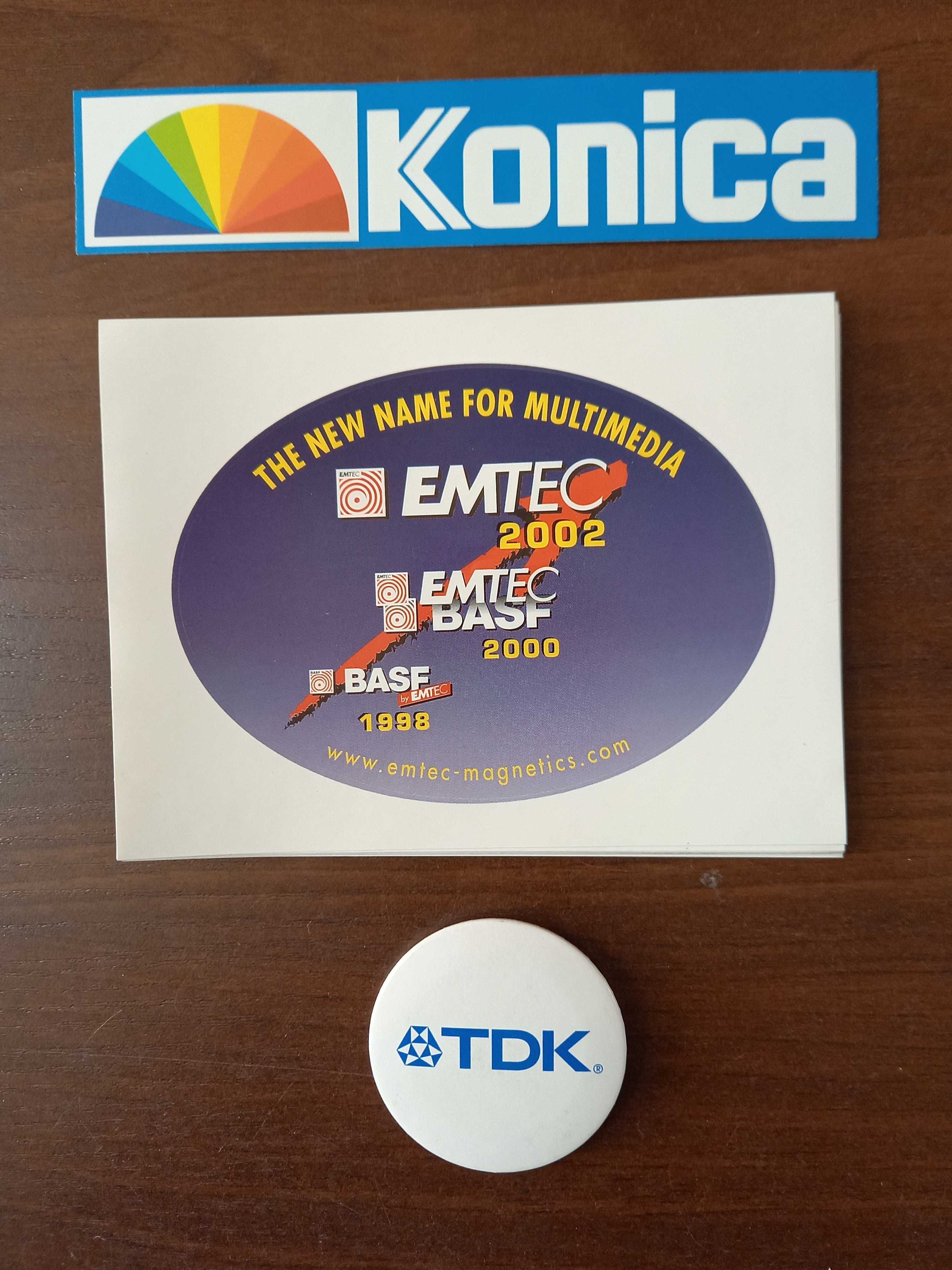 Рекламные наклейки и значок - EMTEC / Konica / TDK - набор