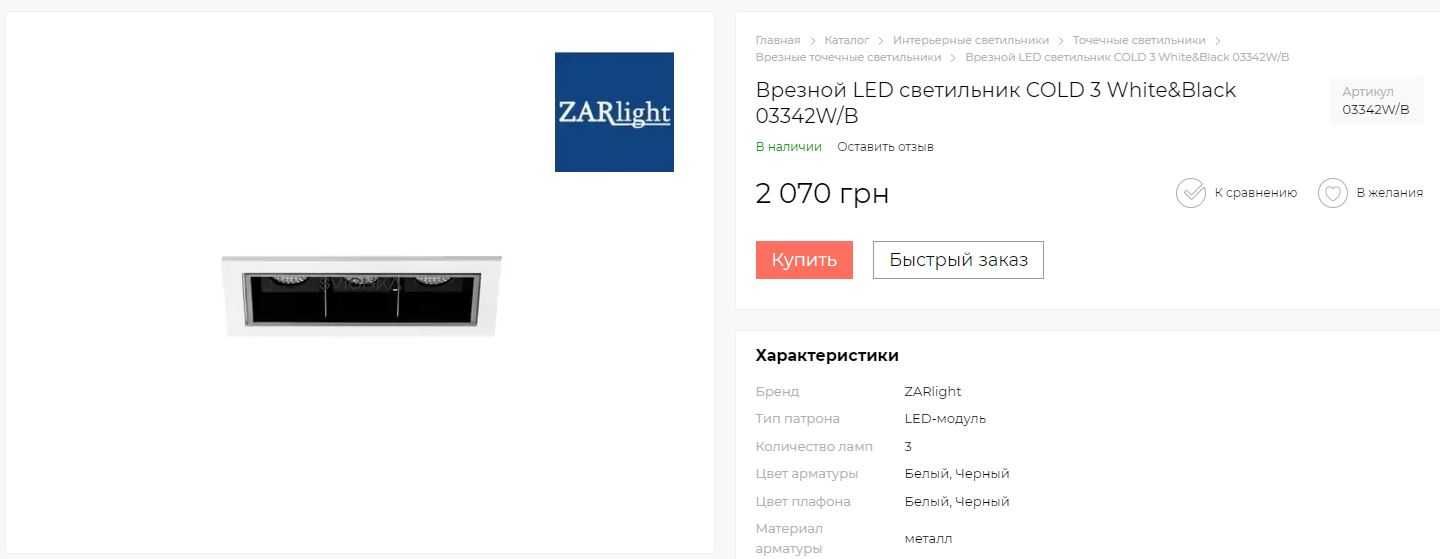 Врезной LED светильник ZARlight White & Black 03342W/B