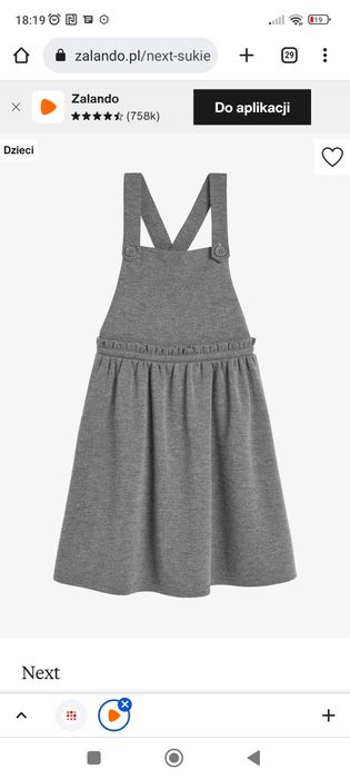 Sukienka ogrodniczka 164 next szara z szelkami