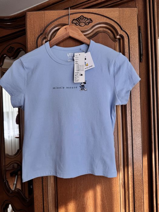Футболка Uniqlo голуба і темно-сіра майка мікі маус mikcey mouse