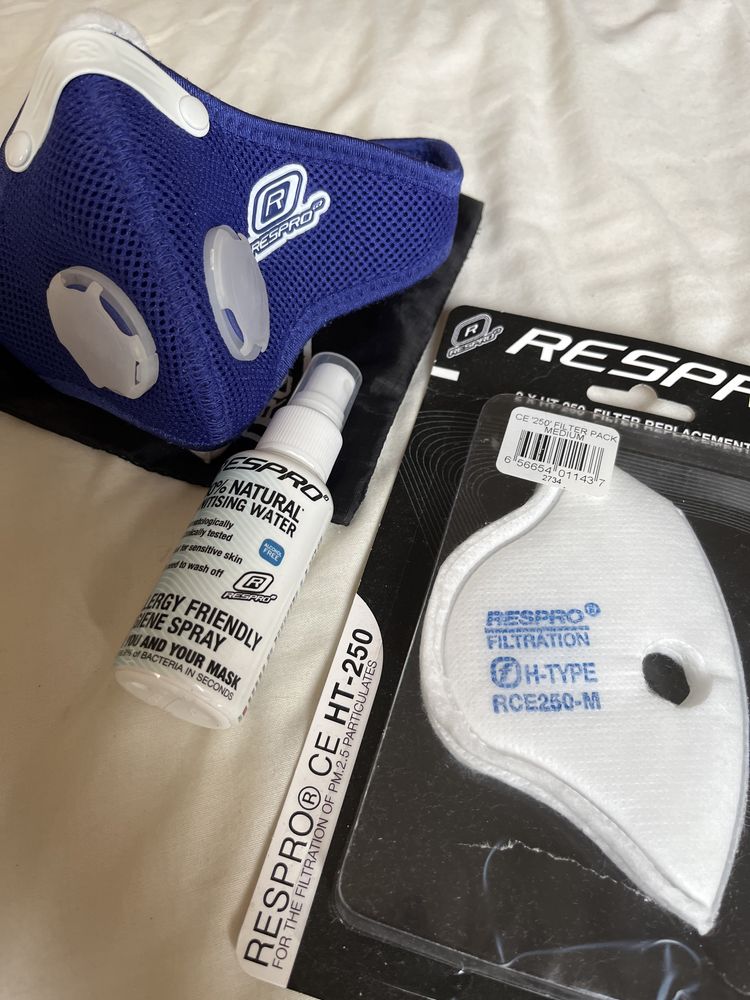 Zestaw maska antysmogowa respro s zapasowy filtr spray dezynfekujący