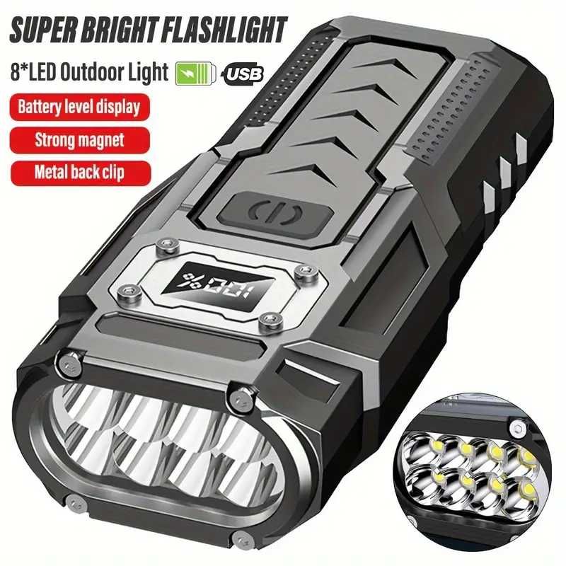Mocna latarka LED USB, klips z tyłu i magnes na dole,funkcja powerbank