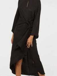 Sukienka jak satynowa czarna wiązana zwierzęcy wzór H&M 34 XS