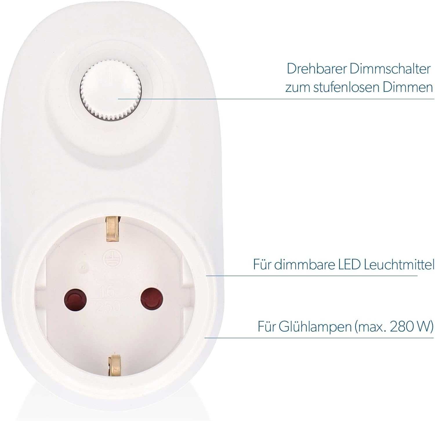Adapter gniazdko wtykowe ze ściemniaczem Unitec biały