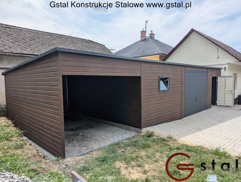 garaż blaszany hala wiata 12x6 orzech solidny profil zamknięty