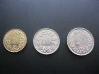 Швейцария набор монет 5, 10, 20 рапен 2010-2015 Состояние!!!