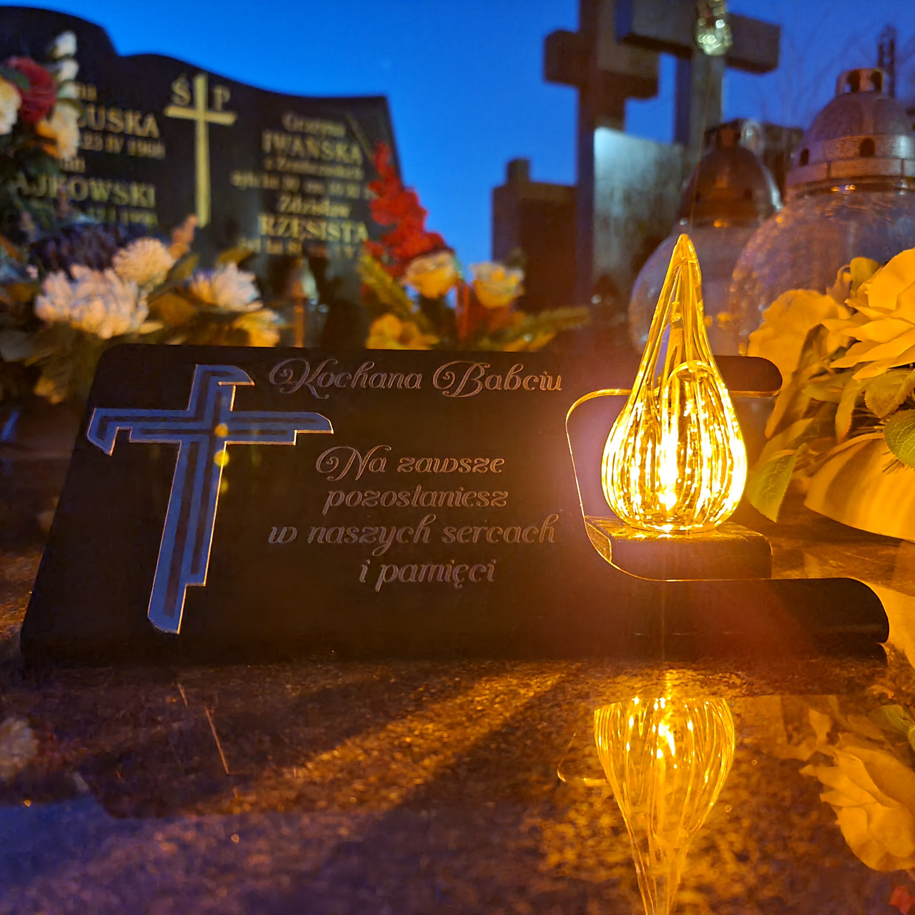 DEKORACJA na grób ZNICZ podstawka na cmentarz LAMPKA LED
