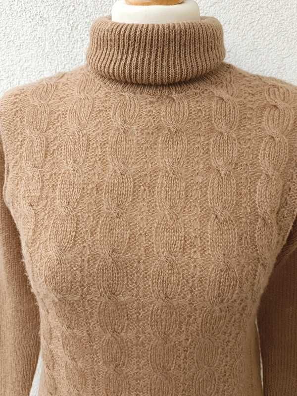 Sweter wełna wełniany vintage golf warkocze vintage retro beżowy S 36