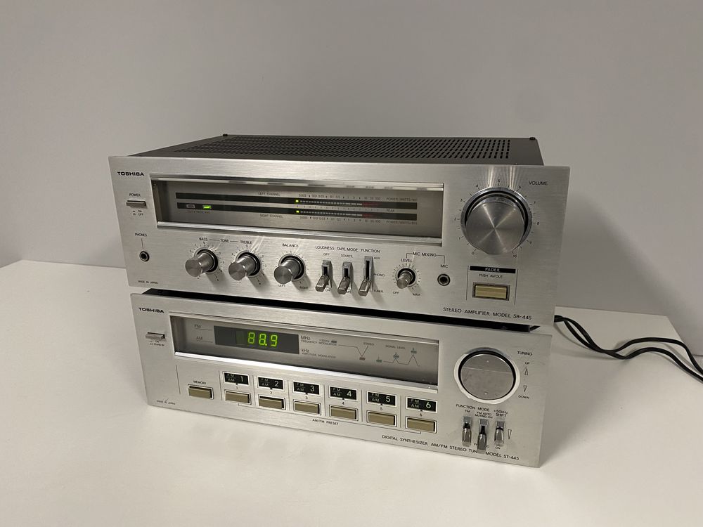 Toshiba SB-445, ST-445 - wzmacniacz stereo, tuner, vintage lata 80-te