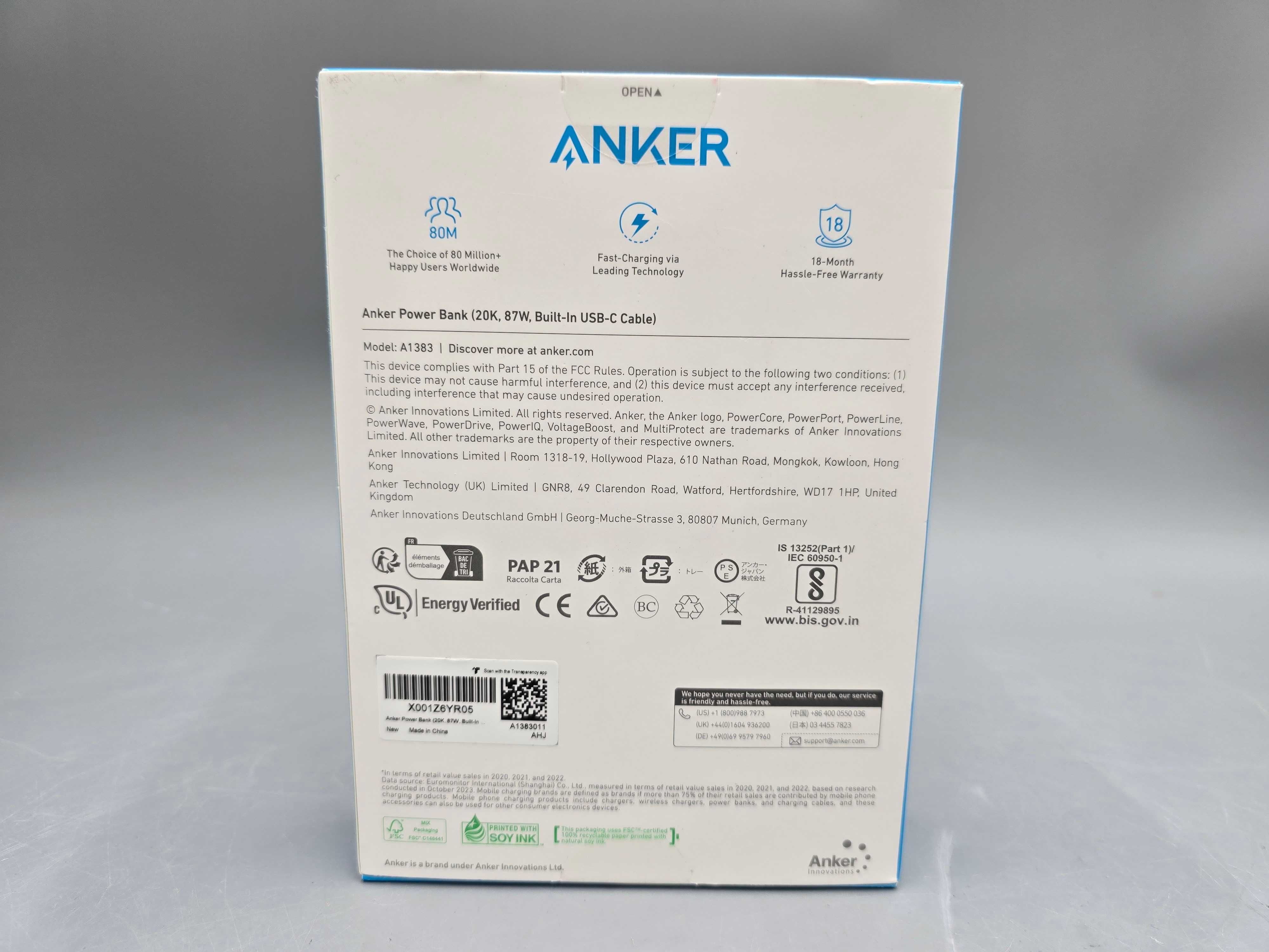 Anker Powerbank A1383 PD 30W 20000 Mah2X USB-C 1X USB-A FAST Charge