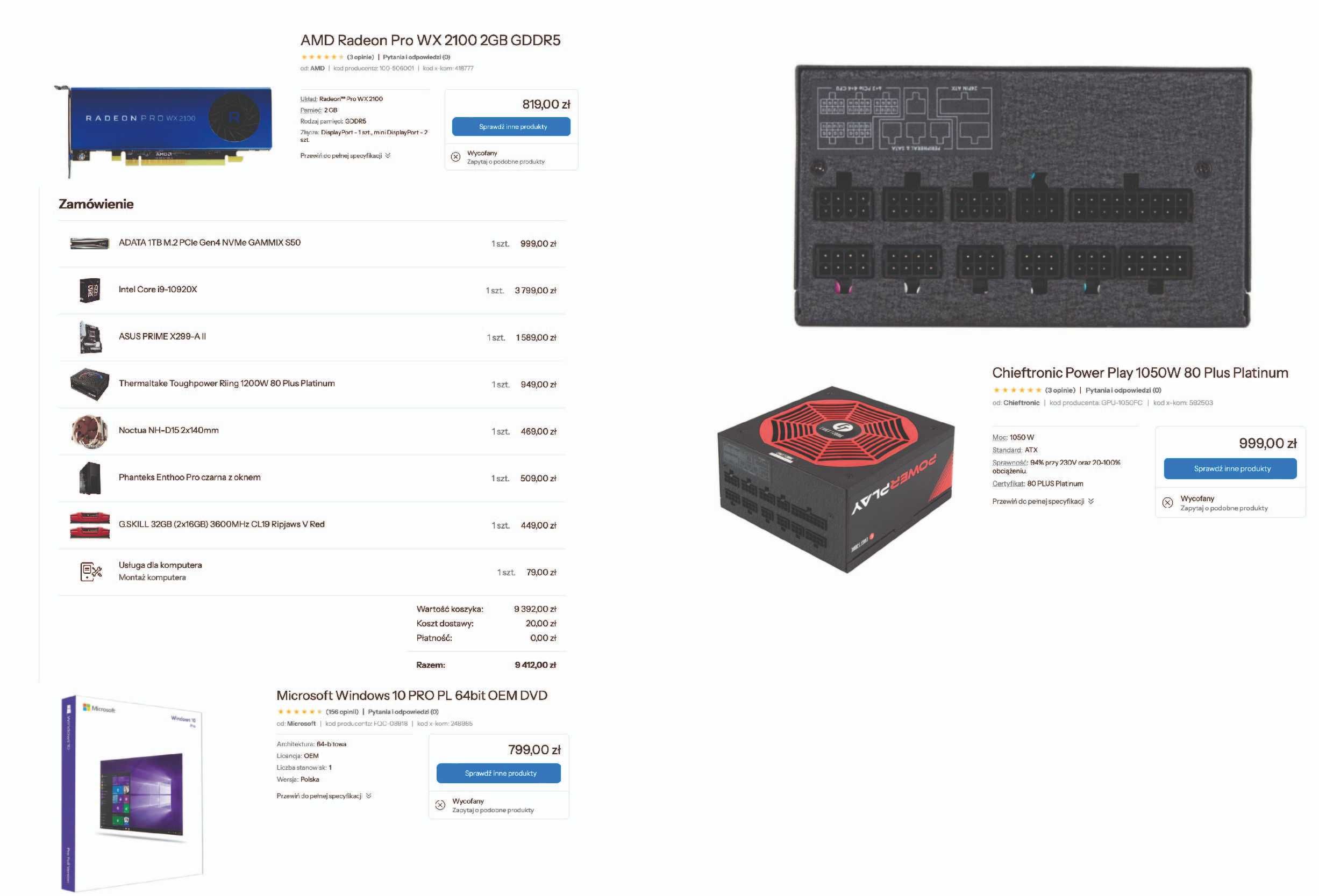 Komputer PC i9-10920X; 4.60 GHz; 32 RAM; Win 10  PRO