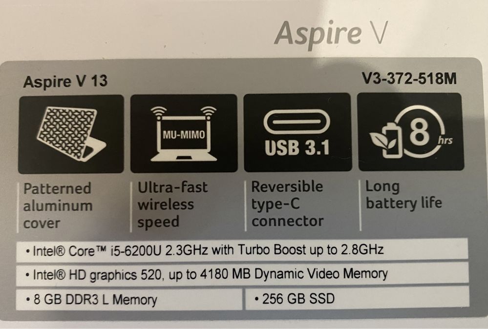 Acer Aspire V3 (i5 / 8Gb / 256Gb SSD)