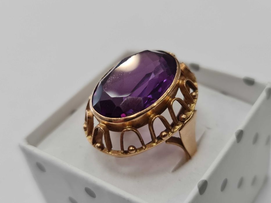 Złoty pierścionek/ 585/ 11.18 gram/ R17/ Aleksandryt/ Praca ręczna