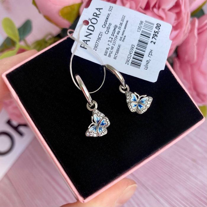 Сережки пандора оригінал, сережки метелики пандора, сережки пандора