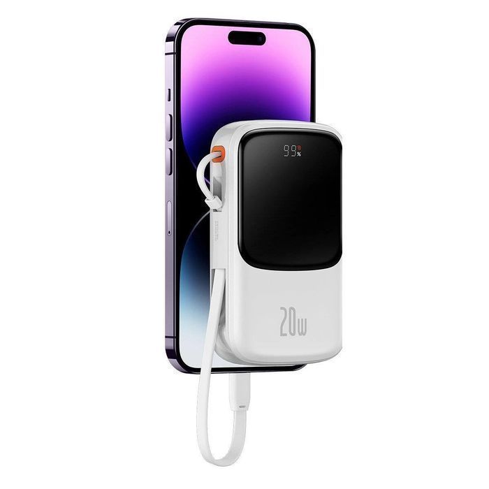 Baseus powerbank 10000mAh 20W QC/PD/SCP/FCP z kablem Lightning biały