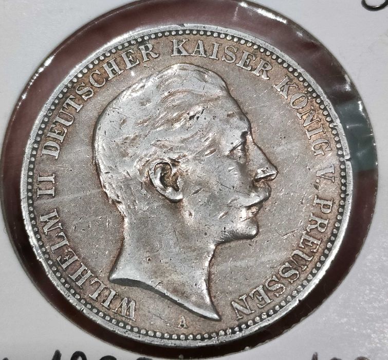 3 marki 1909-A Wilhelm II, Prusy, Cesarstwo Niemieckie, Niemcy