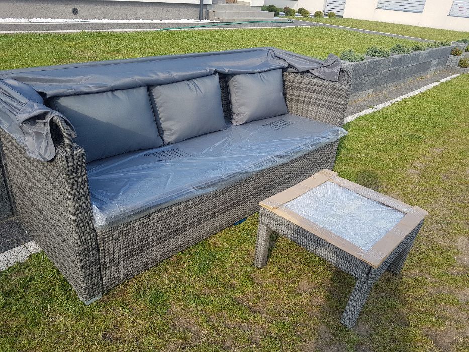 Sofa ogrodowa z baldachimem+ Stolik !Meble ogrodowe!Technorattan