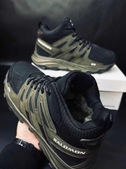Мужские зимние ботинки  хаки на меху термо  salomon Quest 4 GTX