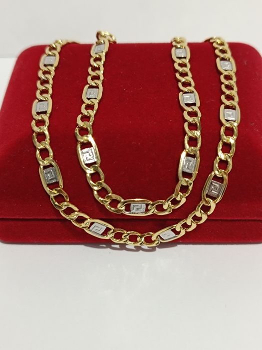 Złoty łańcuszek splot Pancerka ze wzorem greckim dł.55cm, złoto 585