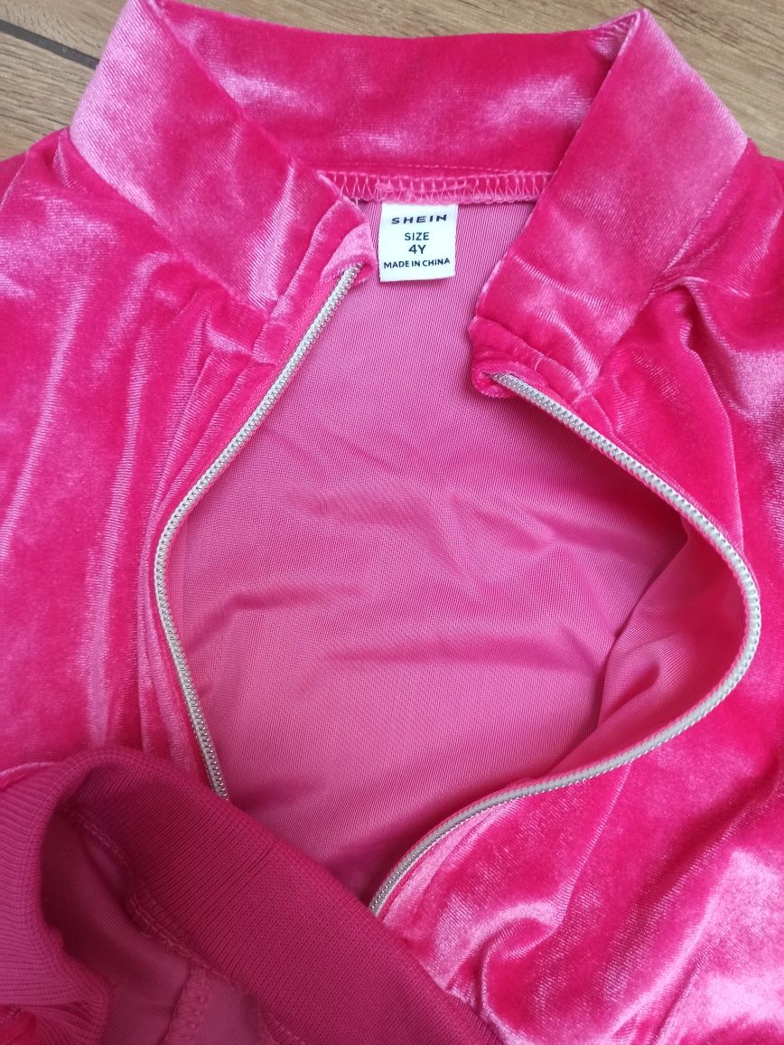 NOWY dres welurowy; bluza + spodnie dzwony 104 różowy