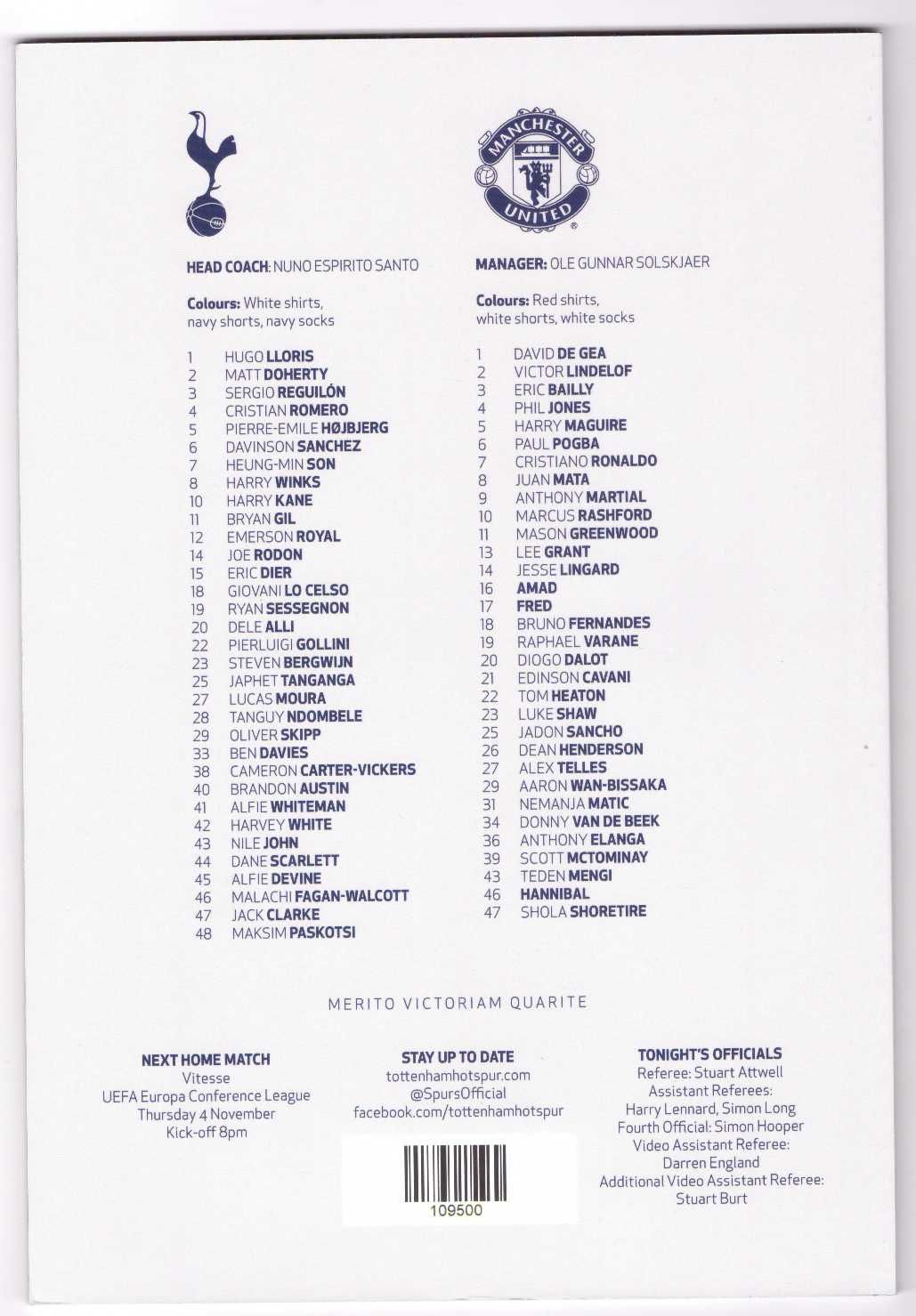 Program meczowy Tottenham - Manchester United 2021 r.