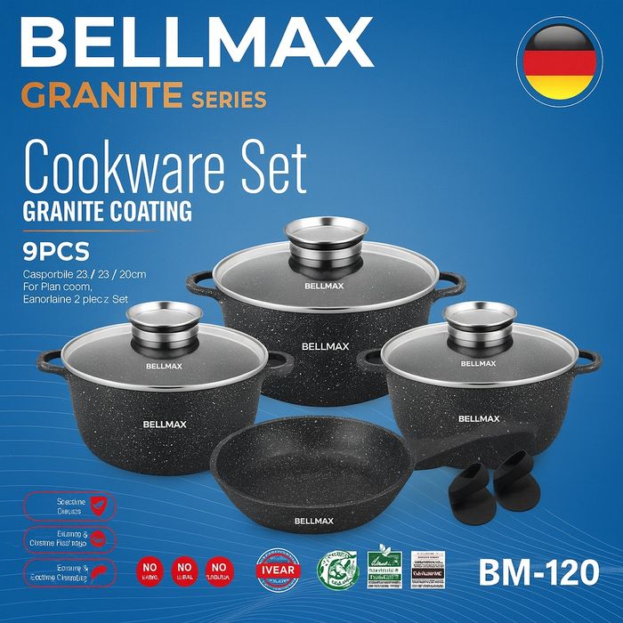 Набор кухонной посуды Bellmax BM-120 Черный, Оплата при получении