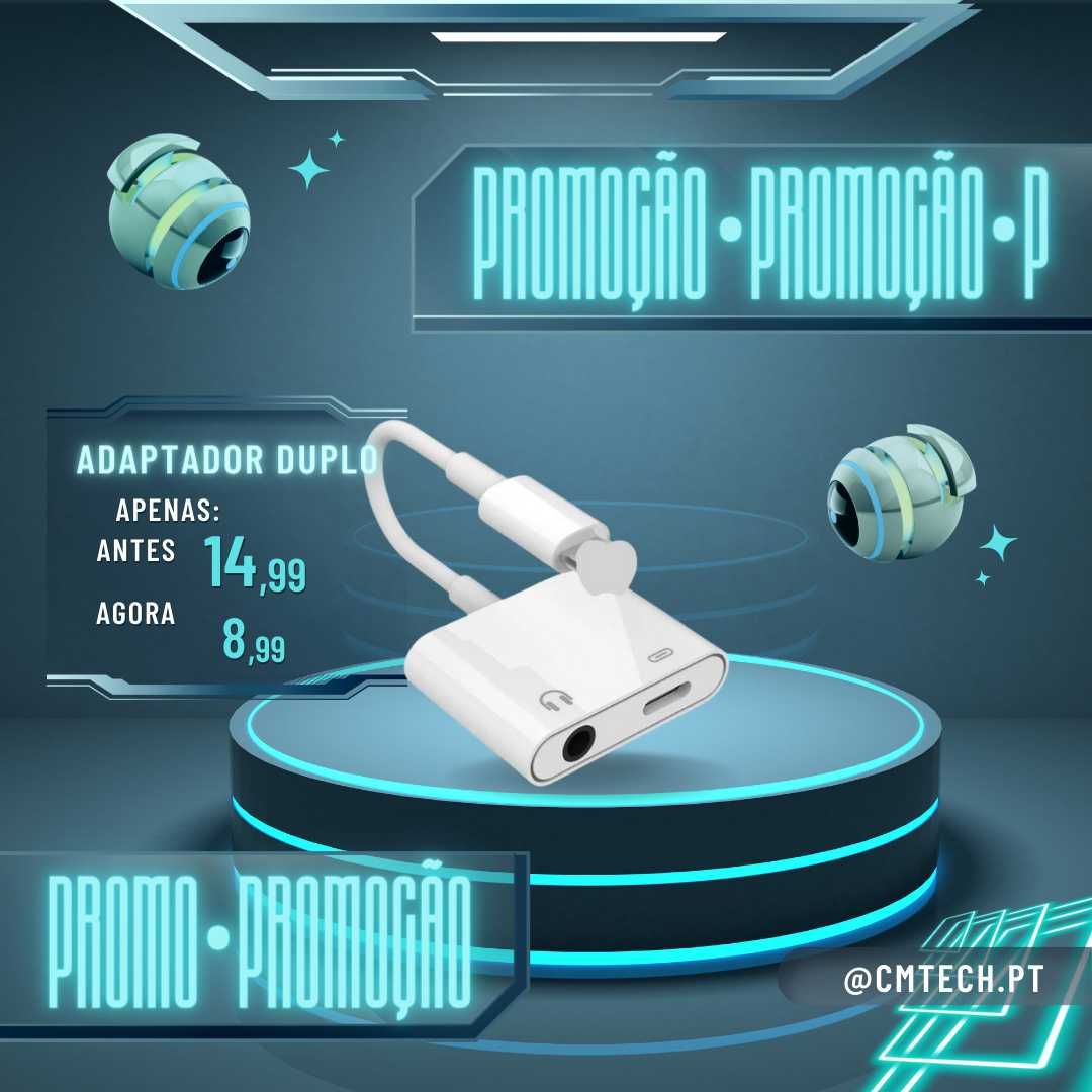 Adaptador duplo Lightning para jack 3.5mm + Lightning charger