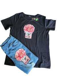 Komplet damski bluzka i spodnie jeansowe z kwiatami 3D sztukateria 2xl