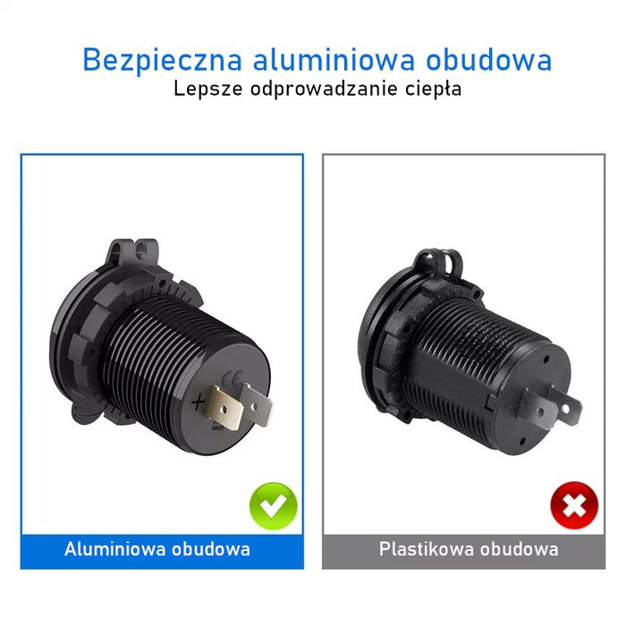 Ładowarka MOTOCYKLOWA samochodowa USB QC3.0 USB-C PD Woltomierz szybki