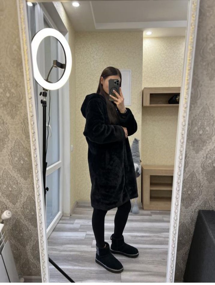 шуба Zara , женская мех эко черный  р S