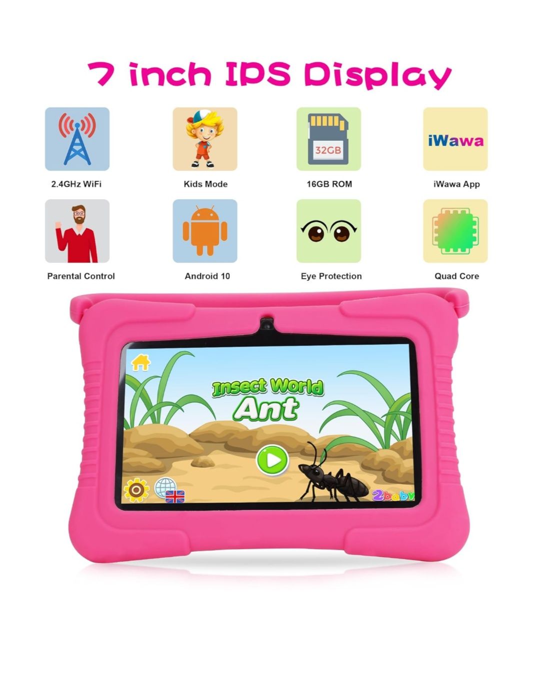 Tablet Veidoo Kids, 7-calowy tablet z systemem Android dla dzieci, 2 G